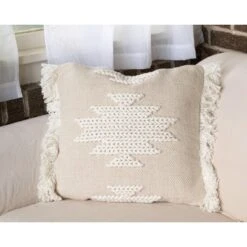 Braided Geometric Pattern Hand Woven 18x18" Decorative Cotton Throw Pillow With Hand Tied Fringe - Foreside Home & Garden -Decor Home Life Store GUEST 8937b70d 9f6b 4530 abfd ab25a77806f3