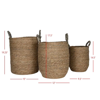 Set Of 3 Baskets Brown Woven Seagrass By Foreside Home & Garden 7 Set Of 3 Baskets Brown Woven Seagrass By Foreside Home & Garden - Image 5