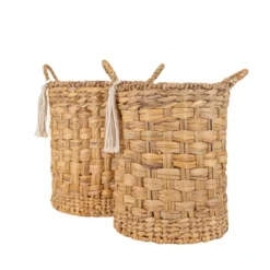 Set Of 2 Hand Woven With Tassel Baskets Water Hyacinth, Metal & Cotton Rope By Foreside Home & Garden -Decor Home Life Store GUEST 8b7aed42 a83e 4337 b0db 3fe498cebfed