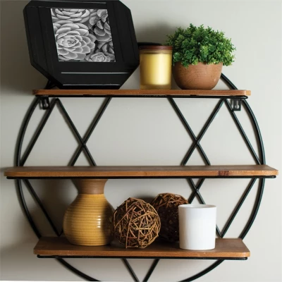 Round 20.25 Inch Diameter Three Tier Wood And Metal Hanging Wall Shelf - Foreside Home & Garden 5 Round 20.25 Inch Diameter Three Tier Wood And Metal Hanging Wall Shelf - Foreside Home & Garden - Image 3