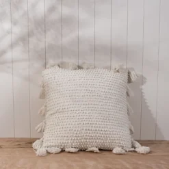 Pulled Knot White 24X24 Hand Woven Filled Pillow - Foreside Home & Garden