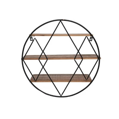 Round 20.25 Inch Diameter Three Tier Wood And Metal Hanging Wall Shelf - Foreside Home & Garden 3 Round 20.25 Inch Diameter Three Tier Wood And Metal Hanging Wall Shelf - Foreside Home & Garden