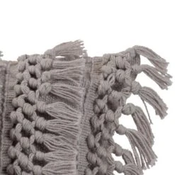 Gray Hand Woven 14x22" Decorative Cotton Throw Pillow With Hand Braided Tassels - Foreside Home & Garden