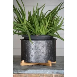 Black Galvanized Metal Planter With Wood Base - Foreside Home & Garden -Decor Home Life Store GUEST 931687ef 3e78 4432 8f91 4314345194c6