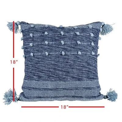 Blue With Corner Tassels 18X18 Hand Woven Filled Outdoor Pillow - Foreside Home & Garden 6 Blue With Corner Tassels 18X18 Hand Woven Filled Outdoor Pillow - Foreside Home & Garden - Image 4