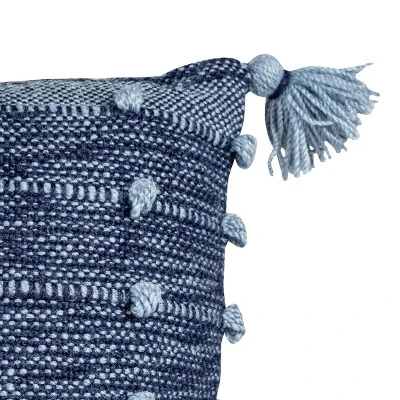 Blue With Corner Tassels 18X18 Hand Woven Filled Outdoor Pillow - Foreside Home & Garden 5 Blue With Corner Tassels 18X18 Hand Woven Filled Outdoor Pillow - Foreside Home & Garden - Image 3