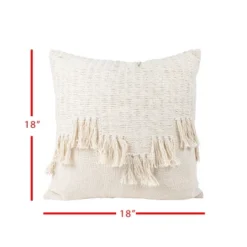 Cream Alternating Fringe 18X18 Hand Woven Filled Pillow - Foreside Home & Garden -Decor Home Life Store GUEST 98510fc3 0a93 447c 8c12 c4fde756f961