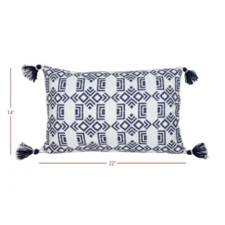 14X22 Inch Hand Woven Geo Pattern Outdoor Pillow Navy Polyester With Polyester Fill By Foreside Home & Garden -Decor Home Life Store GUEST a0898a60 bd11 45ed 9987 b0b978f2c99c