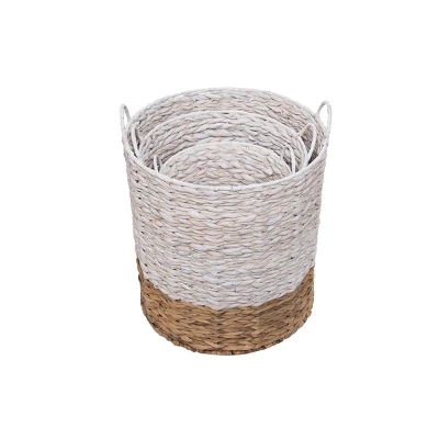 Set Of 3 Natural Water Hyacinth Decorative Storage Baskets With Handles 3 Set Of 3 Natural Water Hyacinth Decorative Storage Baskets With Handles