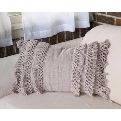 Gray Hand Woven 14x22" Decorative Cotton Throw Pillow With Hand Braided Tassels - Foreside Home & Garden 5 Gray Hand Woven 14x22" Decorative Cotton Throw Pillow With Hand Braided Tassels - Foreside Home & Garden - Image 3