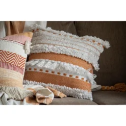 Orange Striped Hand Woven 18x18" Outdoor Decorative Throw Pillow With Hand Tied Fringe - Foreside Home & Garden -Decor Home Life Store GUEST aba21843 d001 4d2b 84ad 6e5a18831dec