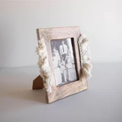 5x7 Inches White Wood, Cotton & Glass Photo Frame - Foreside Home & Garden -Decor Home Life Store GUEST af9259c6 d6fe 4673 8a29 7ea83630215b