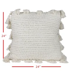 Pulled Knot White 24X24 Hand Woven Filled Pillow - Foreside Home & Garden -Decor Home Life Store GUEST b18e161d e8b1 4417 bfce 6941ee4a1163