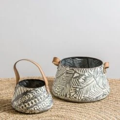 Set Of 2 Rustic Whitewashed Pattern Galvanized Metal Decorative Storage Baskets With Faux Leather Handles - Foreside Home And Garden 14 Set Of 2 Rustic Whitewashed Pattern Galvanized Metal Decorative Storage Baskets With Faux Leather Handles - Foreside Home And Garden -Decor Home Life Store GUEST bc5ab12d 0b15 4744 8110 d85393ade175