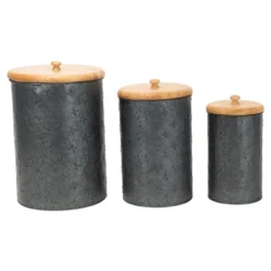 Set Of 3 Black Embossed Galvanized Metal Decorative Storage Canisters - Foreside Home & Garden -Decor Home Life Store GUEST bd787f9f 3412 4d48 8db6 bb1f92af22c0