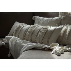 White Oversized 14x36" Hand Woven Decorative Cotton And Jute Lumbar Throw Pillow With Hand Tied Fringe - Foreside Home & Garden -Decor Home Life Store GUEST bf54b5fc a09d 43f6 9895 cca9c8afc49b