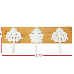 3 Fleur Hook Wall Hanger Cast Iron & Wood - Foreside Home & Garden -Decor Home Life Store GUEST c35c0413 3a79 4c0c b75c f977d4720145
