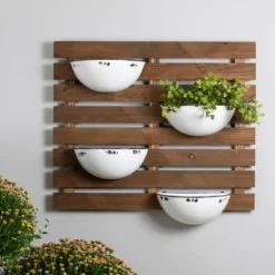 Rustic Slat Wood Wall Planter With Four Distressed White Enamel Pots - Foreside Home & Garden -Decor Home Life Store GUEST c48289d7 2a3e 4117 a3bd 4339b23e4be5