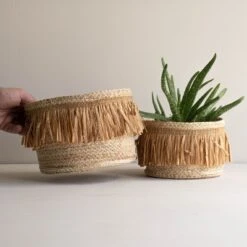 Set Of 2 Natural Woven Natural Seagrass & Faux Raffia Basket - Foreside Home & Garden -Decor Home Life Store GUEST c5a6b0d8 2ee4 4b6c 8078 8ff12005ee14