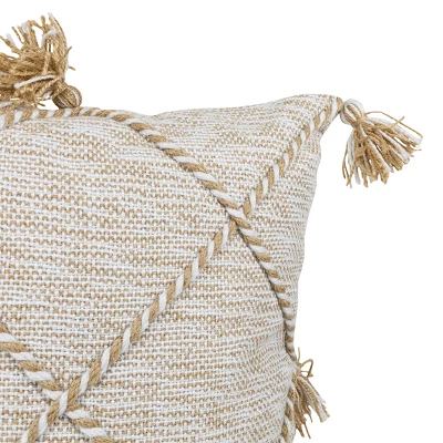 Tan With Braided Accents 18X18 Hand Woven Filled Outdoor Pillow - Foreside Home & Garden 5 Tan With Braided Accents 18X18 Hand Woven Filled Outdoor Pillow - Foreside Home & Garden - Image 3
