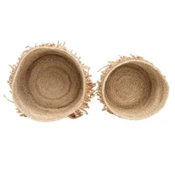 Set Of 2 Natural Woven Natural Seagrass & Faux Raffia Basket - Foreside Home & Garden