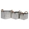 Set Of 3 Rustic Whitewashed Pattern Galvanized Metal Decorative Storage Bins With Faux Leather Handles - Foreside Home And Garden -Decor Home Life Store GUEST c9ead2a6 f971 4302 afd3 6bb5e98864aa