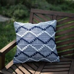 18x18 Inches Hand Woven Blue Polyester With Polyester Fill Pillow - Foreside Home & Garden -Decor Home Life Store GUEST cd0c111c f0b3 44bc b4c4 b6560cf06293