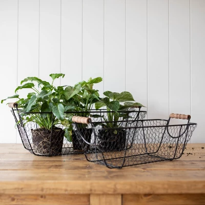 Set Of 2 Oblong Black Metal & Wood Baskets - Foreside Home & Garden 8 Set Of 2 Oblong Black Metal & Wood Baskets - Foreside Home & Garden - Image 6