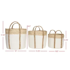 Set Of 3 Baskets White Seagrass & Cotton Rope By Foreside Home & Garden -Decor Home Life Store GUEST cd7573eb 1c0c 481c 8a57 759ab521e2f5