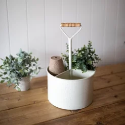 Round White Metal Caddy - Foreside Home & Garden -Decor Home Life Store GUEST ce3c509f 2e8d 442c 9886 509cfcd8b301