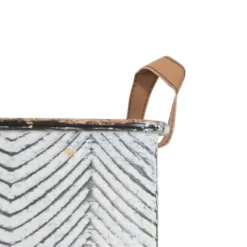 Set Of 3 Rustic Whitewashed Pattern Galvanized Metal Decorative Storage Bins With Faux Leather Handles - Foreside Home And Garden -Decor Home Life Store GUEST d29201cf 5aa9 439e a5d2 5dd367563954