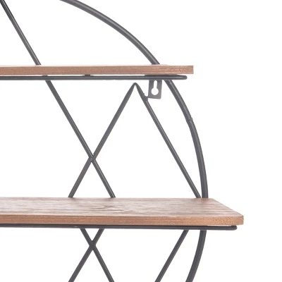 Round 20.25 Inch Diameter Three Tier Wood And Metal Hanging Wall Shelf - Foreside Home & Garden 6 Round 20.25 Inch Diameter Three Tier Wood And Metal Hanging Wall Shelf - Foreside Home & Garden - Image 4