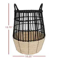 Natural Woven Black Rattan, Rope & Metal Basket - Foreside Home & Garden -Decor Home Life Store GUEST d80e4c46 d71f 46f5 a311 a73904e9479b