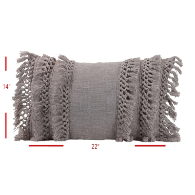 Gray Hand Woven 14x22" Decorative Cotton Throw Pillow With Hand Braided Tassels - Foreside Home & Garden 7 Gray Hand Woven 14x22" Decorative Cotton Throw Pillow With Hand Braided Tassels - Foreside Home & Garden - Image 5