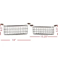 Set Of 2 Oblong Metal & Wood Handled Baskets - Foreside Home & Garden -Decor Home Life Store GUEST d91bc97e 569e 47cb 9d97 cc225a05317d