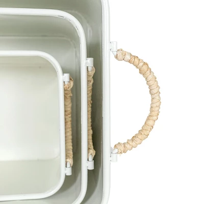 Set Of 3 Baskets White Metal & Reed By Foreside Home & Garden 4 Set Of 3 Baskets White Metal & Reed By Foreside Home & Garden - Image 2