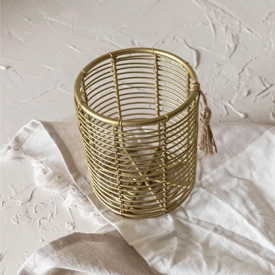 Utensil Caddy Brass Metal With Jute Tassel By Foreside Home & Garden 3 Utensil Caddy Brass Metal With Jute Tassel By Foreside Home & Garden