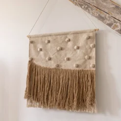 Hand Woven With Poms And Fringe Wall Art Cotton & Wood Dowel By Foreside Home & Garden