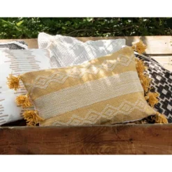 Diamond Pattern Hand Woven 14x22" Outdoor Decorative Throw Pillow With Hand Tied Tassels - Foreside Home & Garden -Decor Home Life Store GUEST e13a29d6 5f5f 4eba 94ef 6b319739d25a