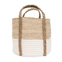 Natural Woven White Seagrass & Rope Basket - Foreside Home & Garden