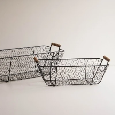 Set Of 2 Oblong Black Metal & Wood Baskets - Foreside Home & Garden 10 Set Of 2 Oblong Black Metal & Wood Baskets - Foreside Home & Garden - Image 8