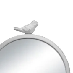 Rustic White Round Metal Table Mirror With Bird Accent - Foreside Home & Garden -Decor Home Life Store GUEST e4305b4a 1270 423d 8b63 468b9bb9c888