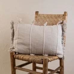 Gray Textured With Fringe 14X22 Hand Woven Filled Pillow - Foreside Home & Garden