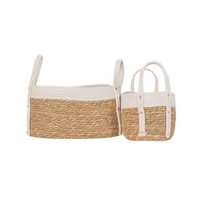Set Of 2 Oblong Handled Baskets Seagrass & White Cotton Rope By Foreside Home & Garden 7 Set Of 2 Oblong Handled Baskets Seagrass & White Cotton Rope By Foreside Home & Garden - Image 5