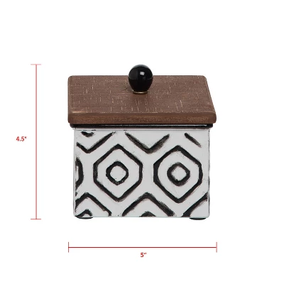 White Enamel Geometric Pattern Wood And Metal Jewelry Trinket Storage Box - Foreside Home & Garden 5 White Enamel Geometric Pattern Wood And Metal Jewelry Trinket Storage Box - Foreside Home & Garden - Image 3