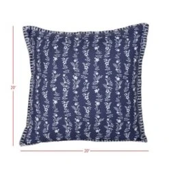 20X20 Inch Hand Woven Floral Stripe Outdoor Pillow Blue Polyester With Polyester Fill By Foreside Home & Garden -Decor Home Life Store GUEST eff240c7 4202 40e3 887a 8524faf7ef65