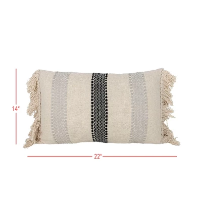 14X22 Inch Hand Woven Stripe Pillow Gray Cotton With Polyester Fill By Foreside Home & Garden 6 14X22 Inch Hand Woven Stripe Pillow Gray Cotton With Polyester Fill By Foreside Home & Garden - Image 4