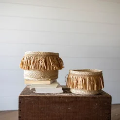 Set Of 2 Natural Woven Natural Seagrass & Faux Raffia Basket - Foreside Home & Garden -Decor Home Life Store GUEST f68db422 0e3e 4ffc 988f e7b7a0bc7e1f