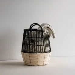 Natural Woven Black Rattan, Rope & Metal Basket - Foreside Home & Garden -Decor Home Life Store GUEST f9d882b4 f538 4696 8323 8bf6c0322e47