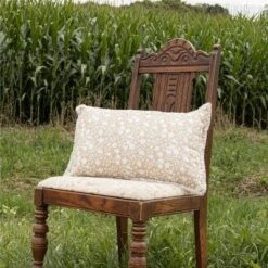 14X22 Inch Hand Woven Floral Outdoor Pillow Tan Polyester With Polyester Fill By Foreside Home & Garden